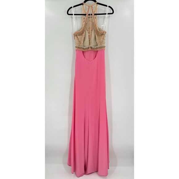 RACHEL ALLEN Pink Hand Beaded Open Back Halter Top Princess 2069 Prom Dress Sz 6 - Picture 7 of 12